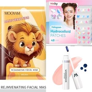 NWT Facial Beauty Bundle Facial Mask, Hydrocolloid Patches, & Lip Stain